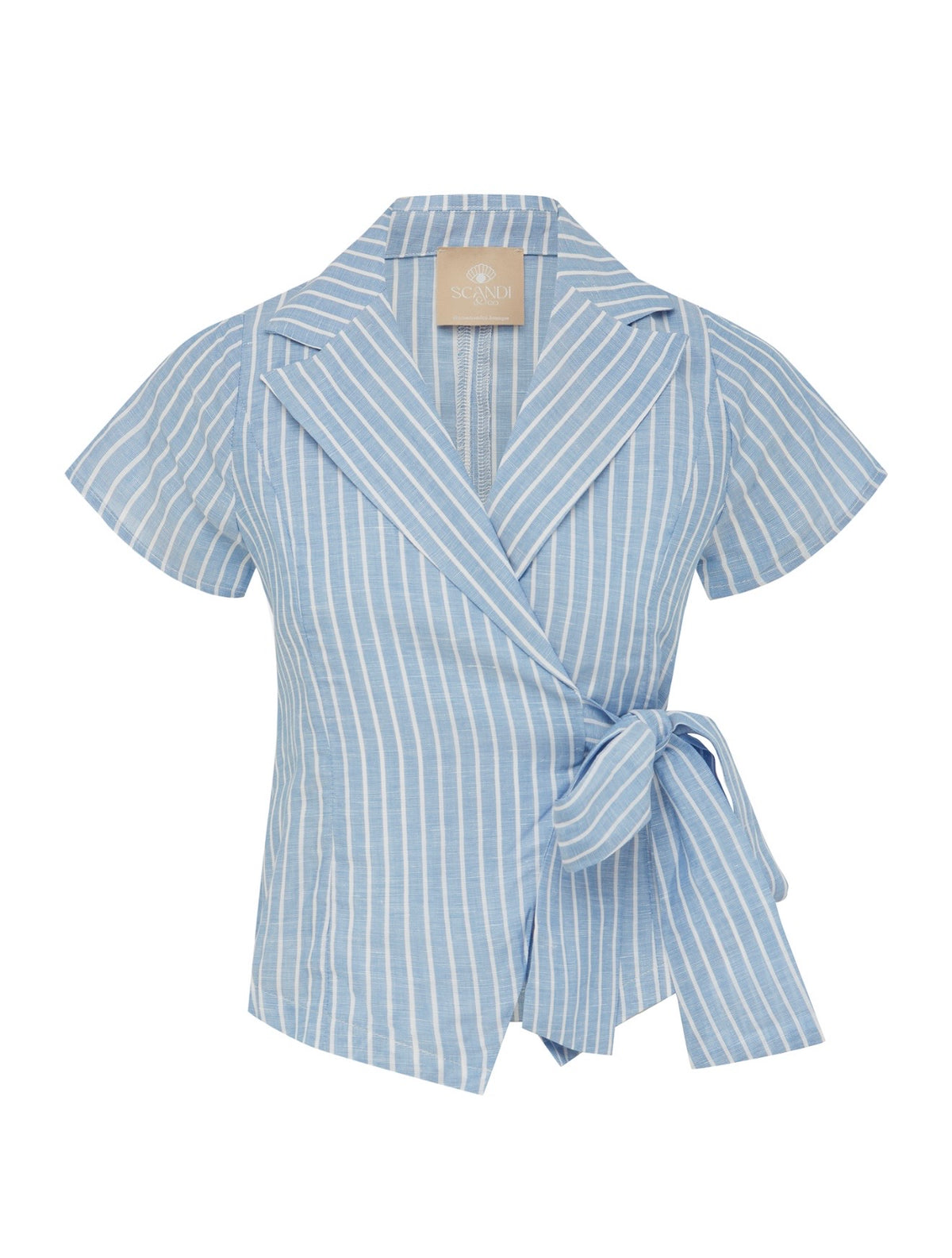 Scandi & Co Linen Wrap Top – Blue & White Stripe