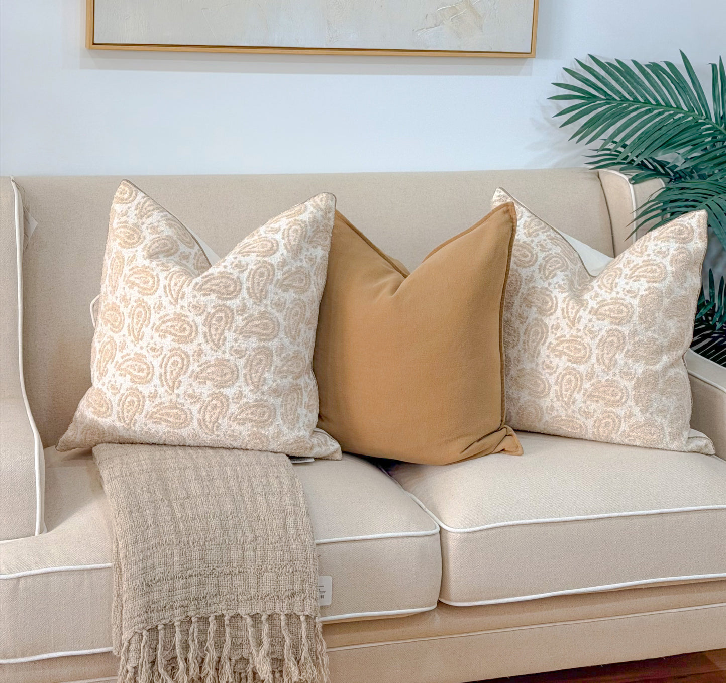 Paisley Cushion 55cm Square - Beige | Warm White