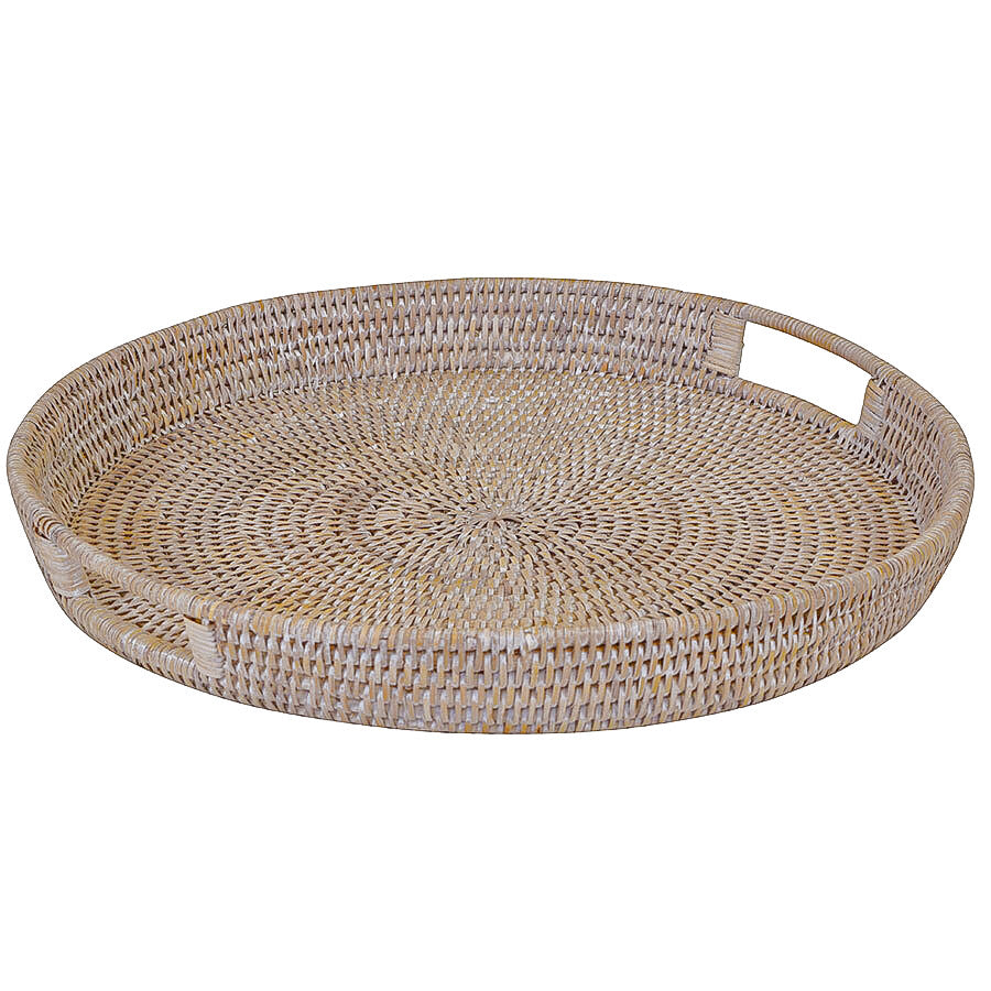 VERANDAH TRAY ROUND RATTAN WHITEWASH