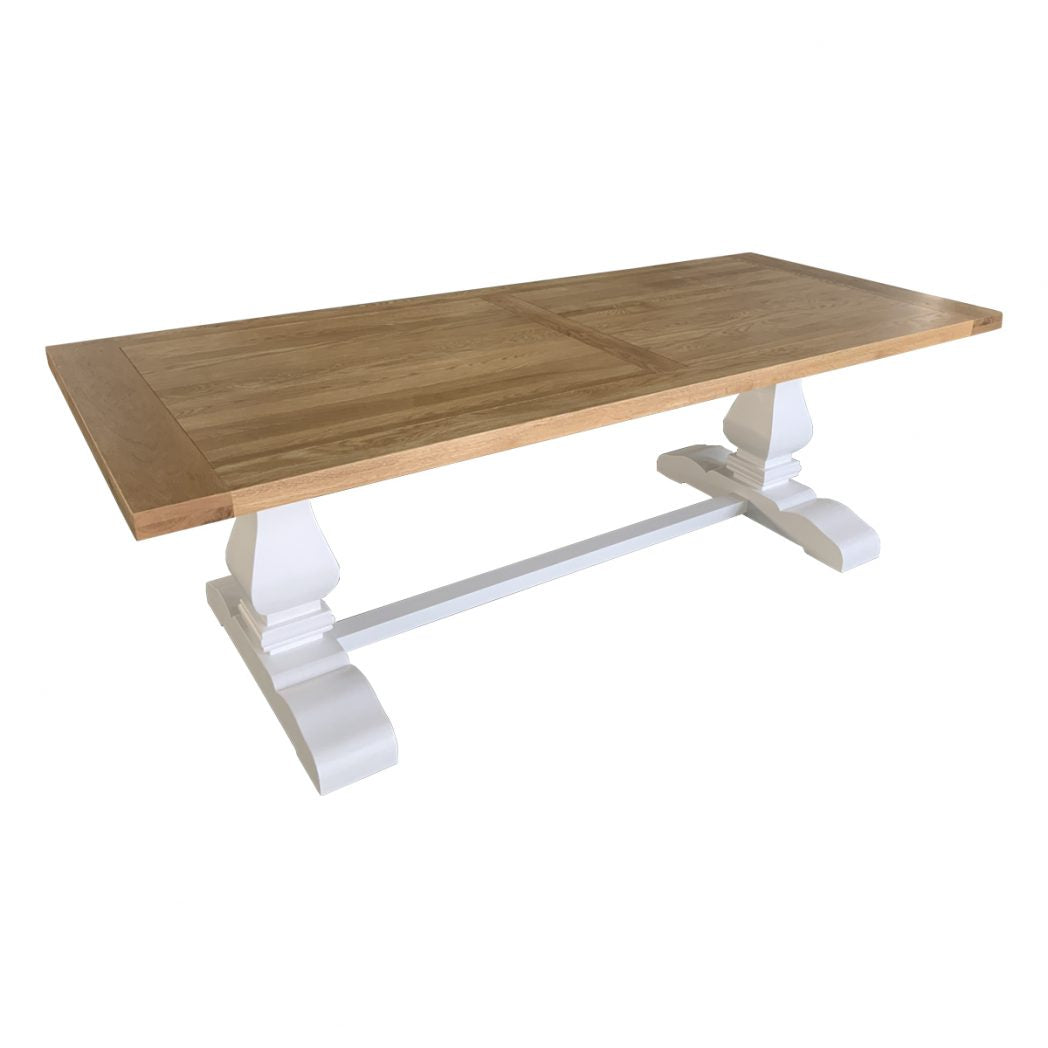 Oak Trestle Rectangular Dining Table 240cm White Legs