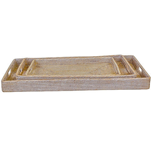 VERANDAH TRAY RECTANGULAR - RATTAN WHITEWASH