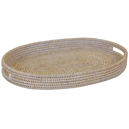 VERANDAH TRAY OVAL RATTAN WHITEWASH