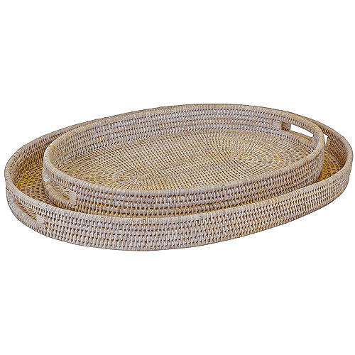 VERANDAH TRAY OVAL RATTAN WHITEWASH