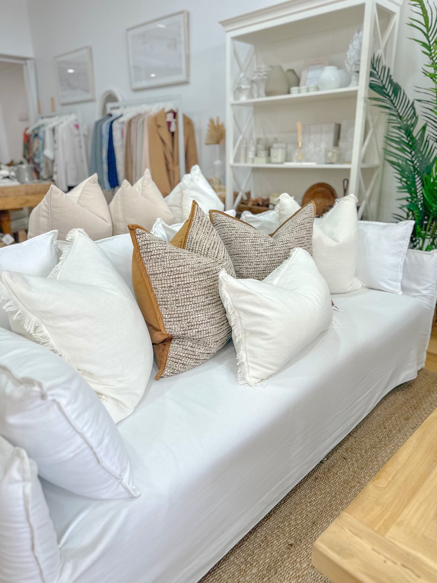 French Linen Fringe Cushion 55cm Square - White