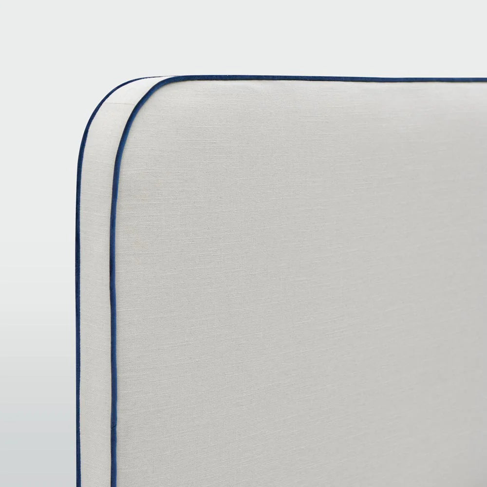 Brighton Bedhead Queen Ivory with Blue piping
