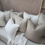 French Linen Fringed Edge Cushion 55cm Square - Oatmeal