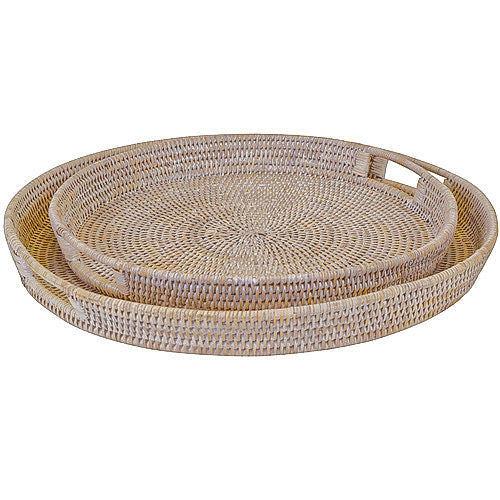VERANDAH TRAY ROUND RATTAN WHITEWASH