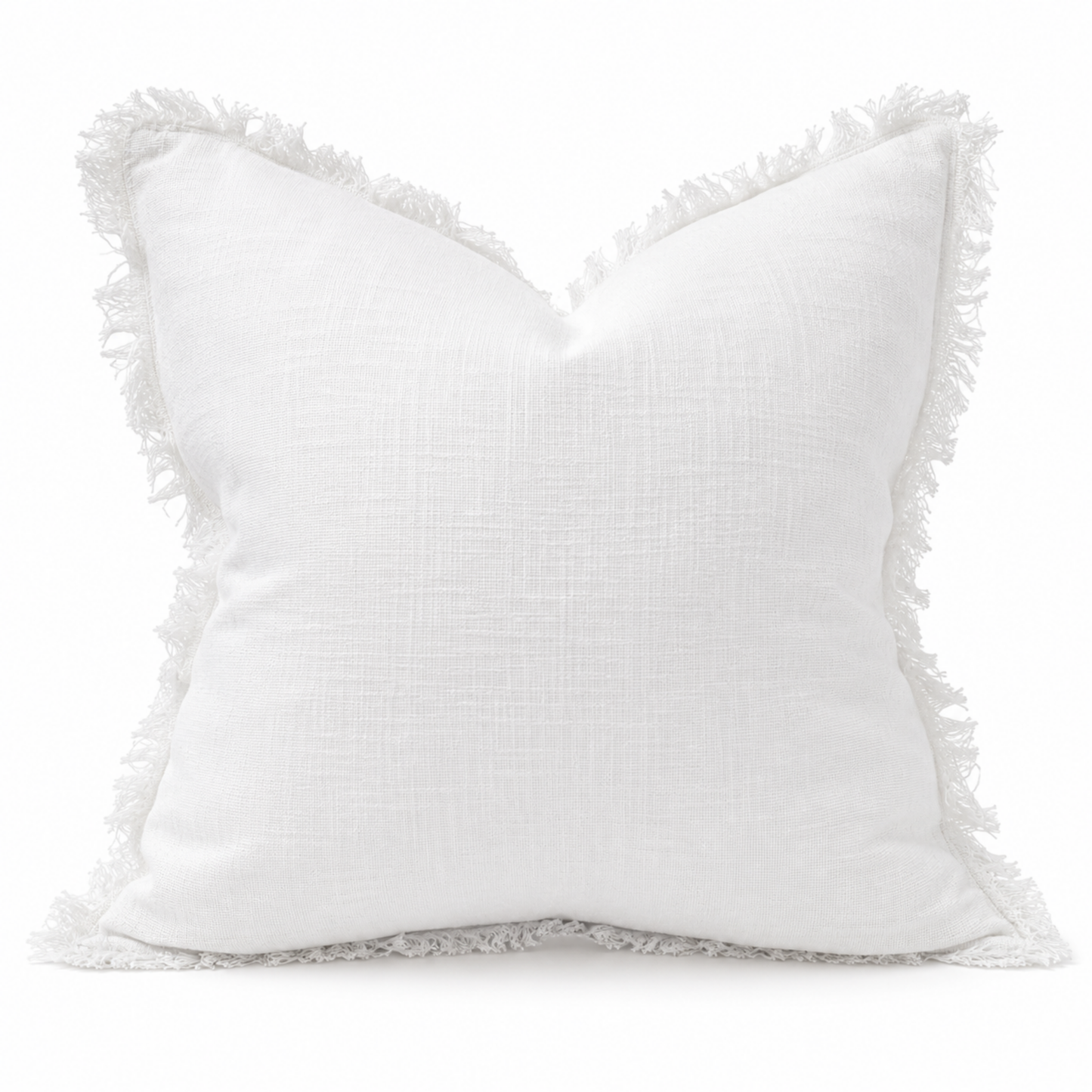 French Linen Fringe Cushion 55cm Square - White
