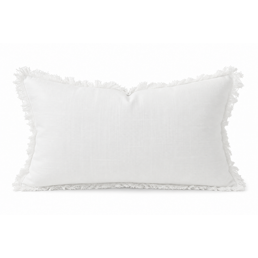 FRENCH LINEN FRINGE LUMBAR CUSHION – WHITE