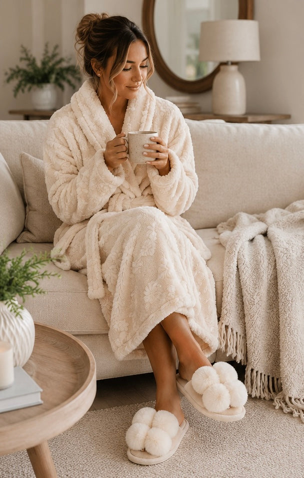 Pom Pom Slippers – Cosy Luxe – Ivory