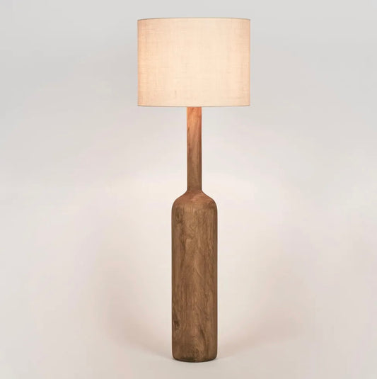 FLASK WOOD FLOOR LAMP BASE SADDLE WITH NATURAL SHADE