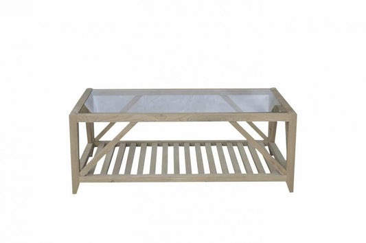 Bennett Glass Top Oak Coffee Table Weathered Oak