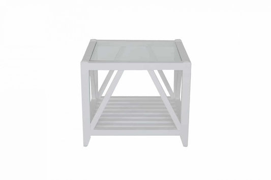 Bennett Glass Top Side Table White