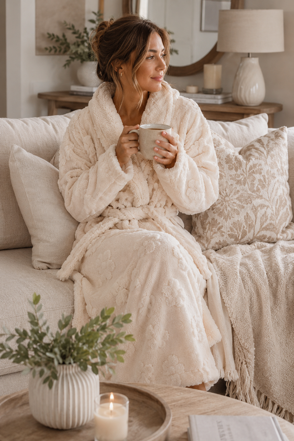 Cozy Floral Bathrobe - Ivory