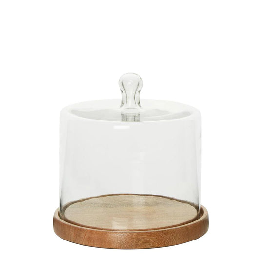 Glass Cloche Cake Cover with Wooden Base