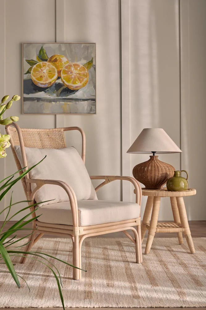 Rattan Table Lamp with linen shade