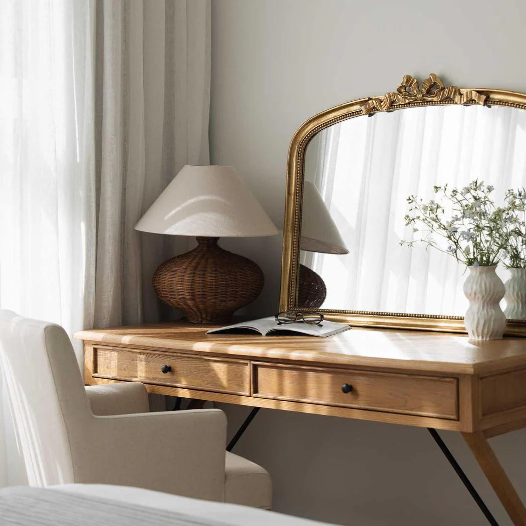 Rattan Table Lamp with linen shade