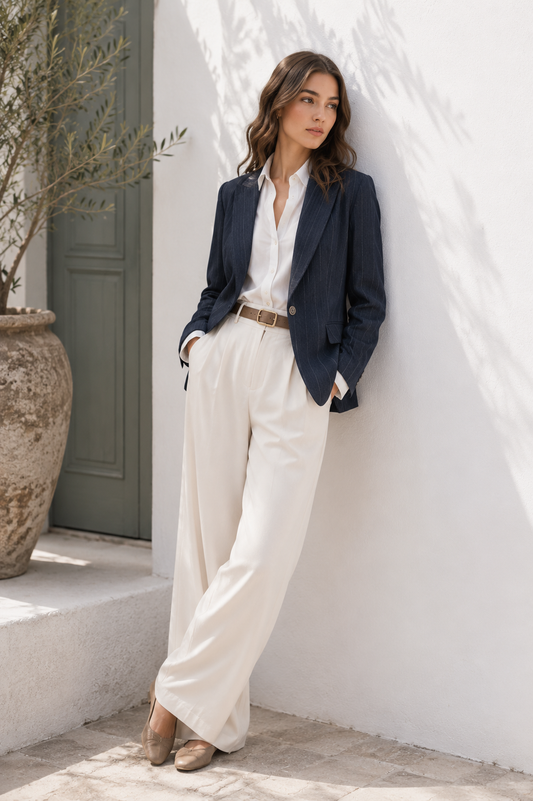 Serena Pinstripe Blazer – Navy