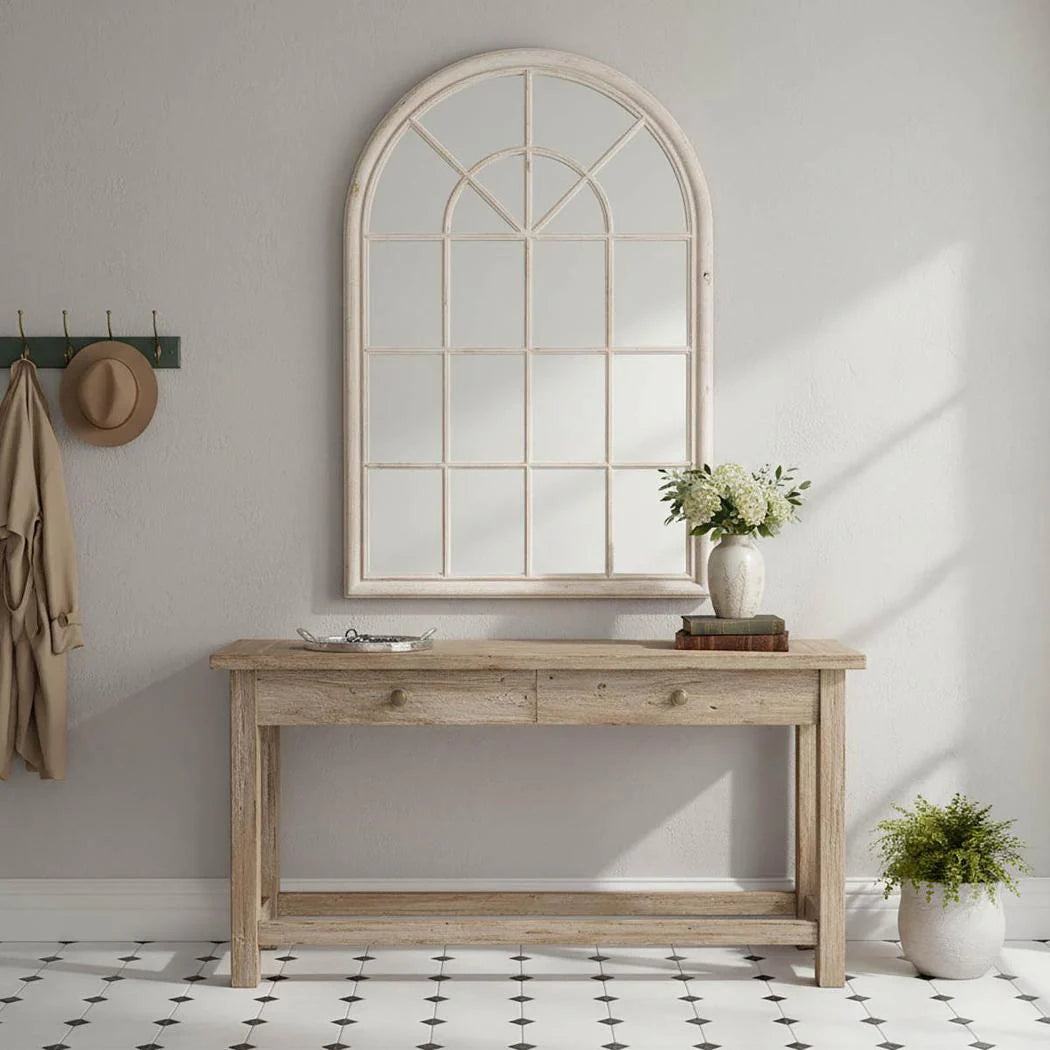 Hamptons Arched Mirror White Washed 1x1.5m Grey