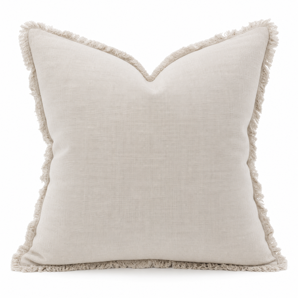 French Linen Fringed Edge Cushion 55cm Square - Oatmeal