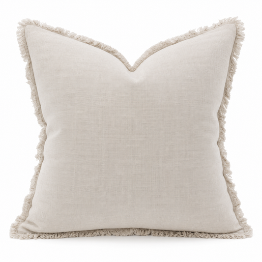 French Linen Fringed Edge Cushion 55cm Square - Oatmeal