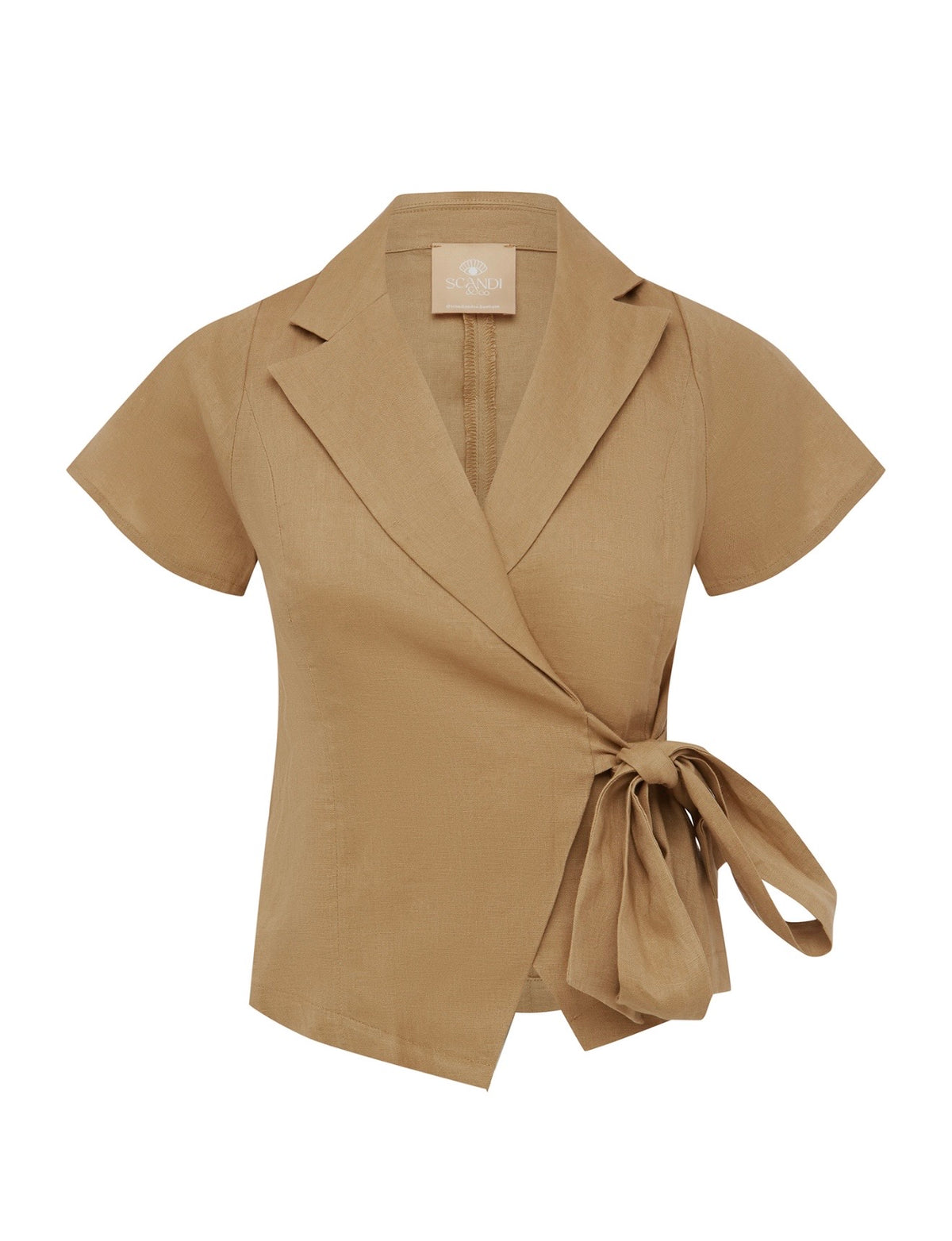 Scandi & Co Linen Wrap Top – Caramel