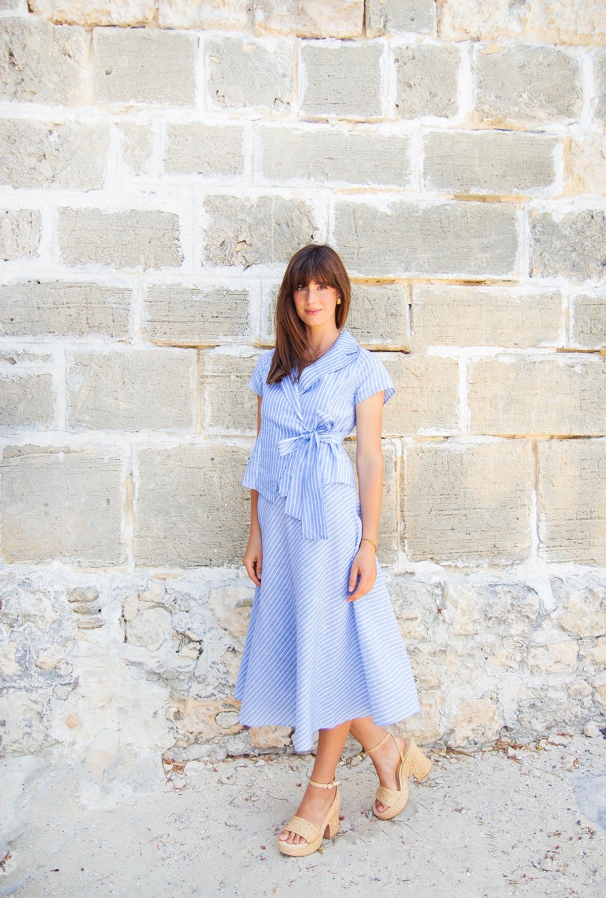 Scandi & Co Linen Wrap Top – Blue & White Stripe