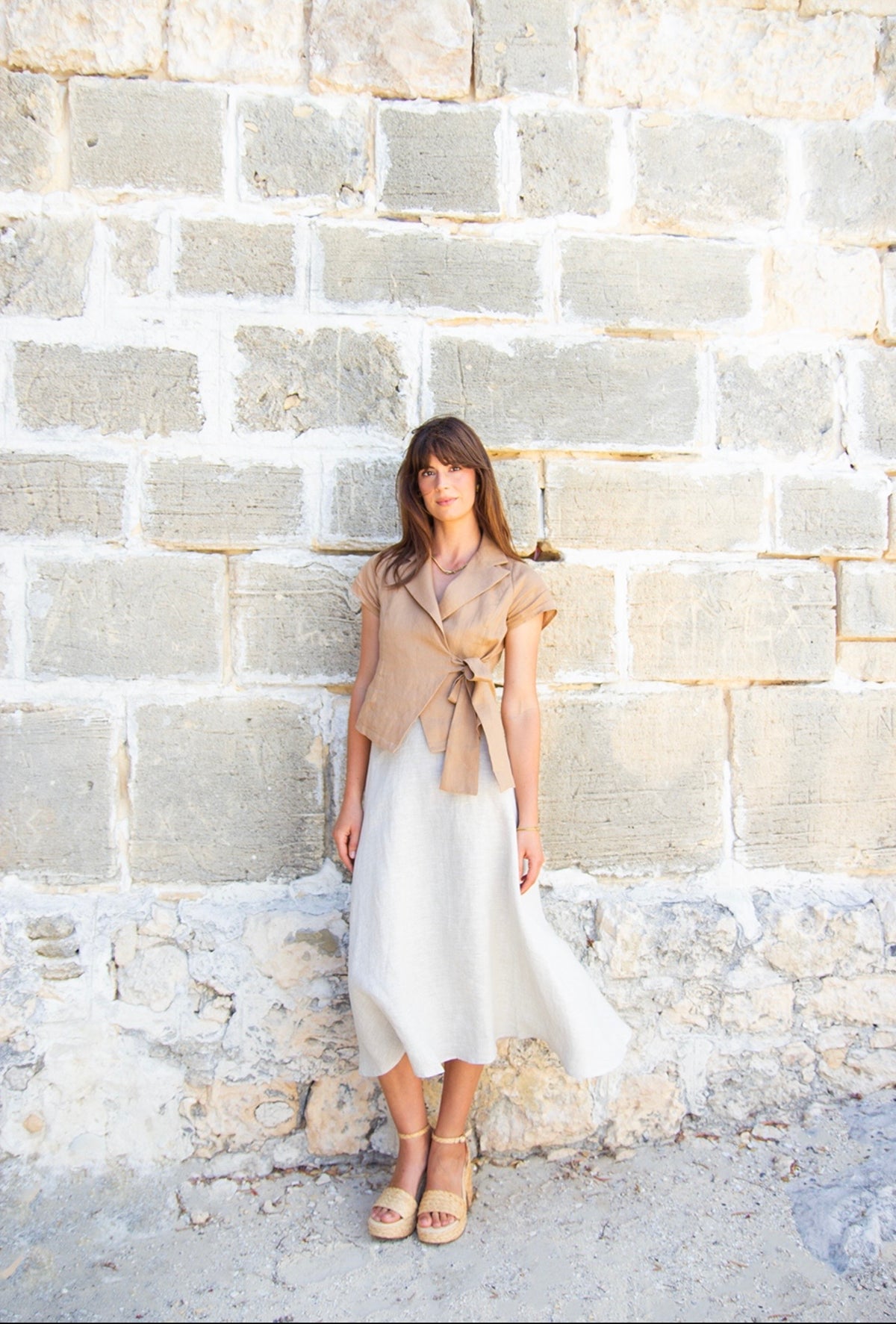 Linen Midi Skirt – White