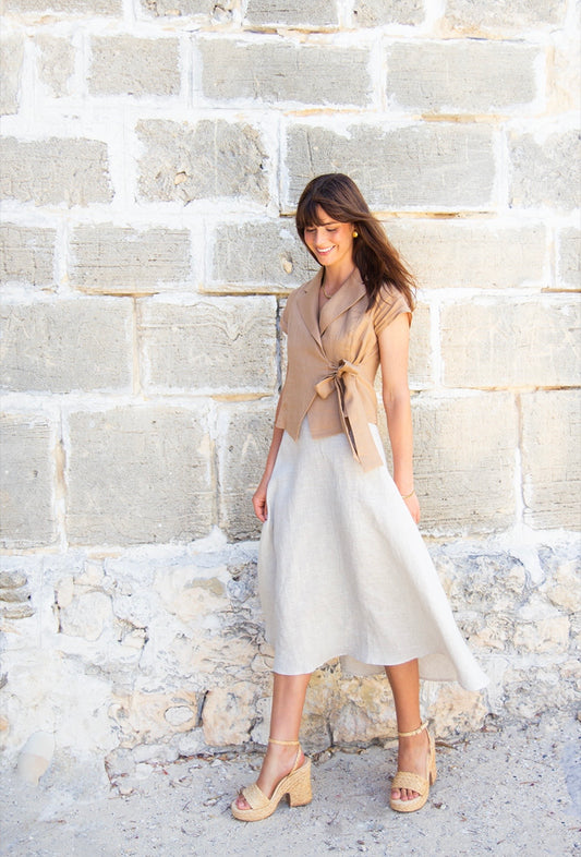 Linen Midi Skirt – White