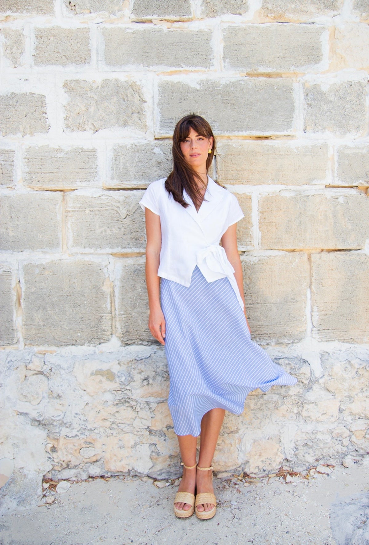 Scandi & Co. Blue & White Stripe Linen Skirt