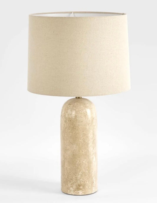 Olsen Travertine Table Lamp & Linen Shade