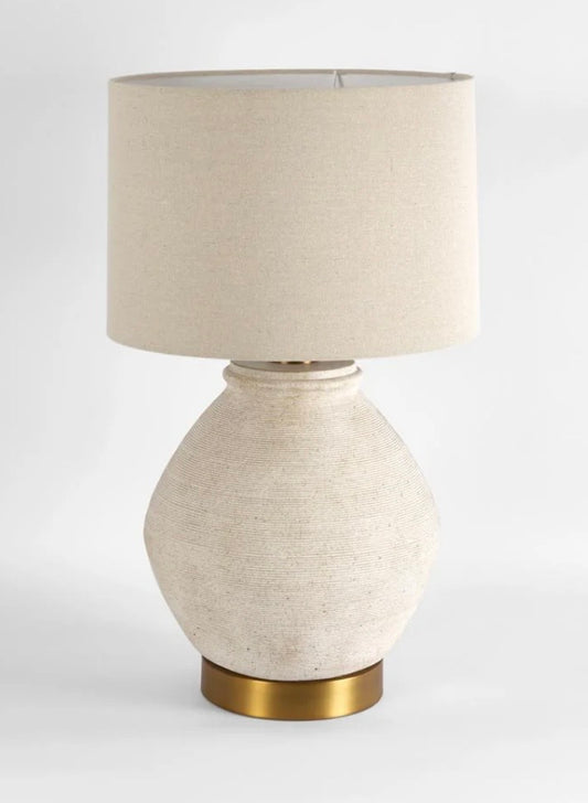 Forbes White Sandstone Table Lamp & Linen Shade