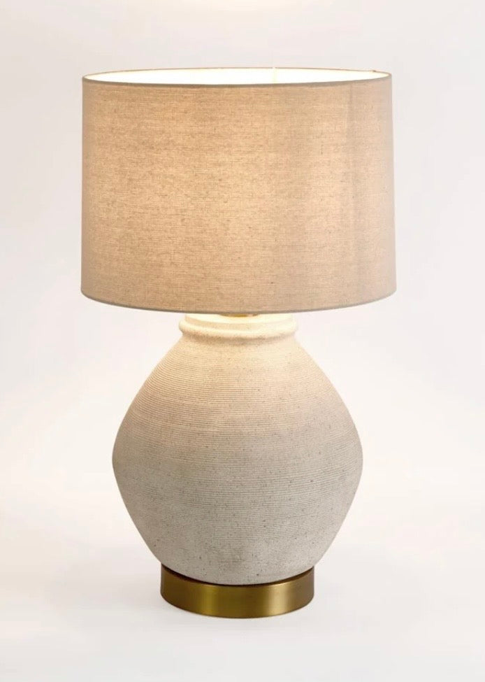 Forbes White Sandstone Table Lamp & Linen Shade