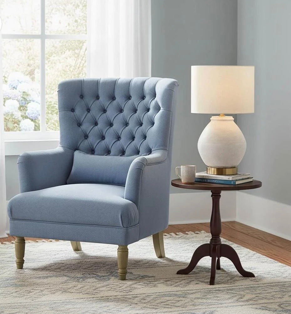 Forbes White Sandstone Table Lamp & Linen Shade