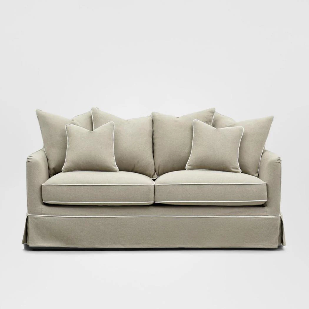 Noosa Hamptons 2 Seat Sofa Natural with White Piping