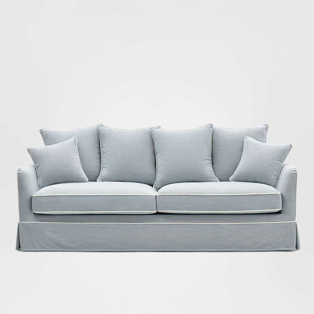 Noosa Hamptons 3 Seat Sofa Light Blue witth White Piping