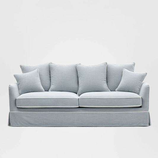 Noosa Hamptons 3 Seat Sofa Light Blue witth White Piping
