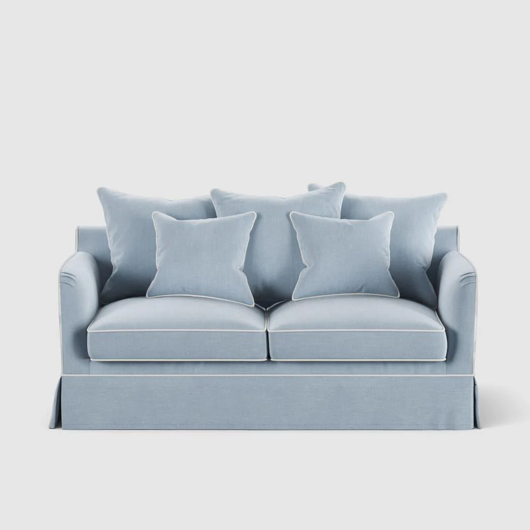 Noosa Hamptons 2 Seat Sofa Beach Light Blue with White Pipping