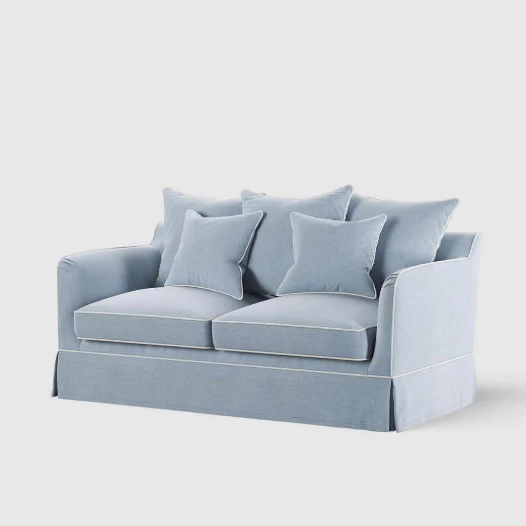 Noosa Hamptons 2 Seat Sofa Beach Light Blue with White Pipping