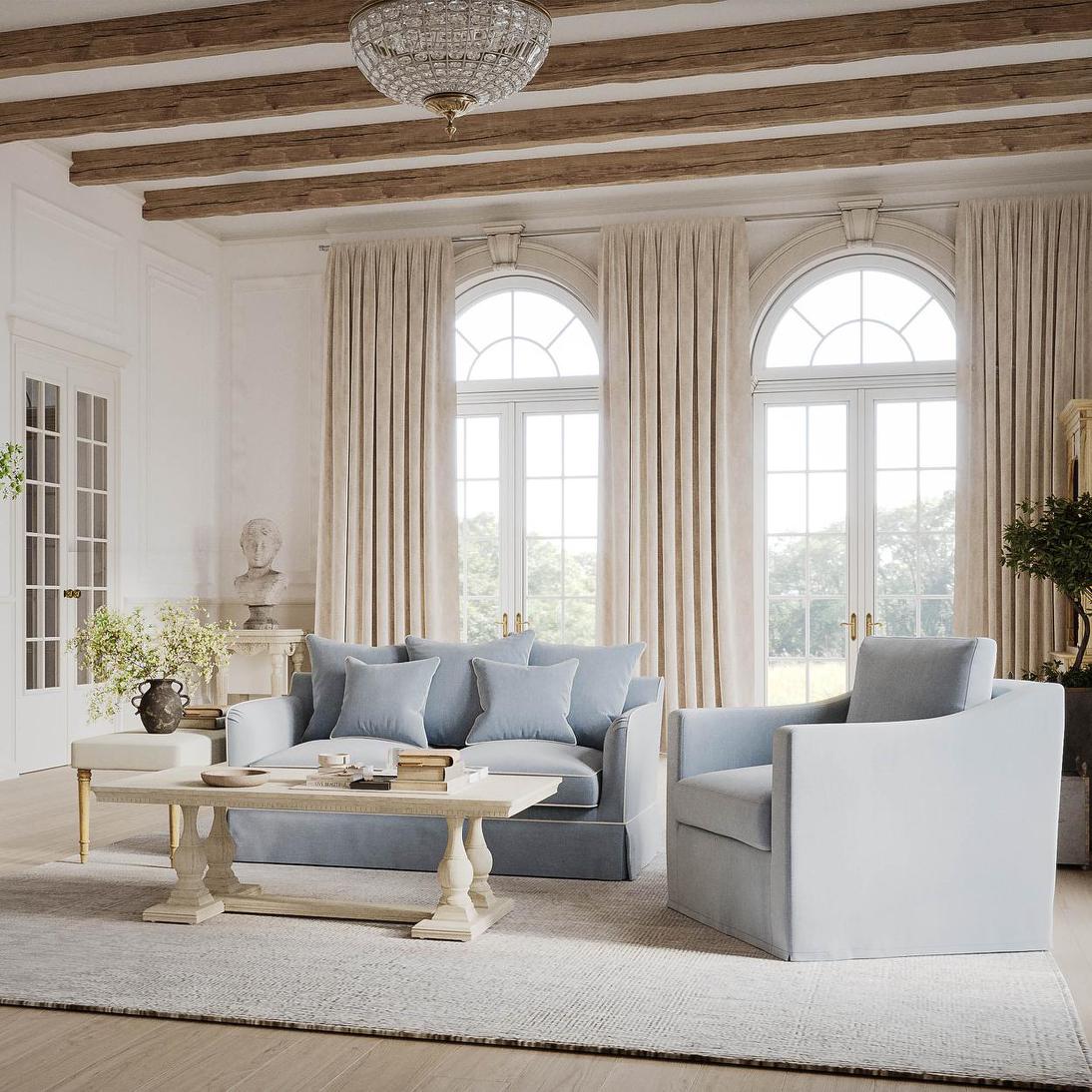 Noosa Hamptons 2 Seat Sofa Beach Light Blue with White Pipping