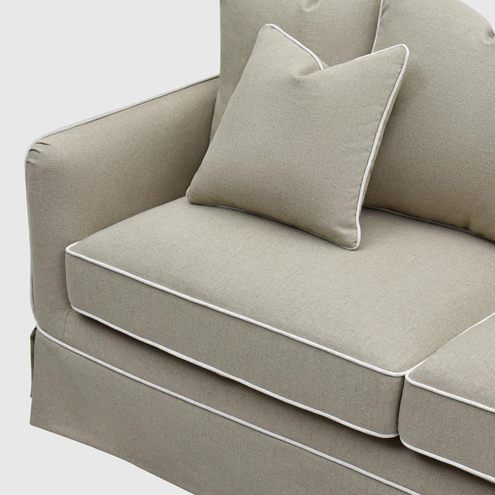 Noosa Hamptons 2 Seat Sofa Natural with White Piping