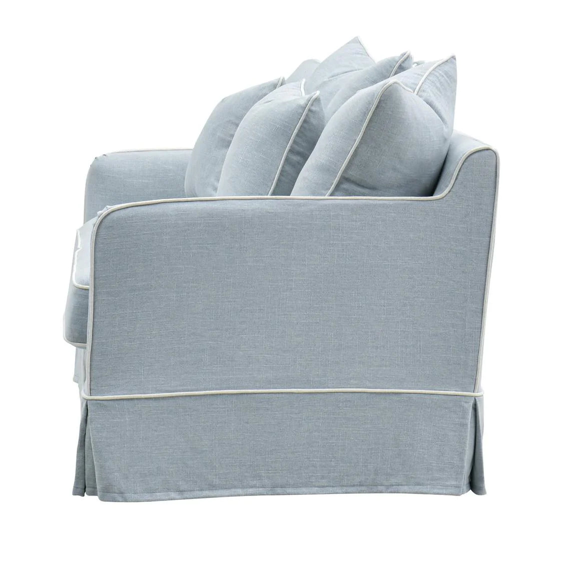 Noosa Hamptons 3 Seat Sofa Light Blue witth White Piping
