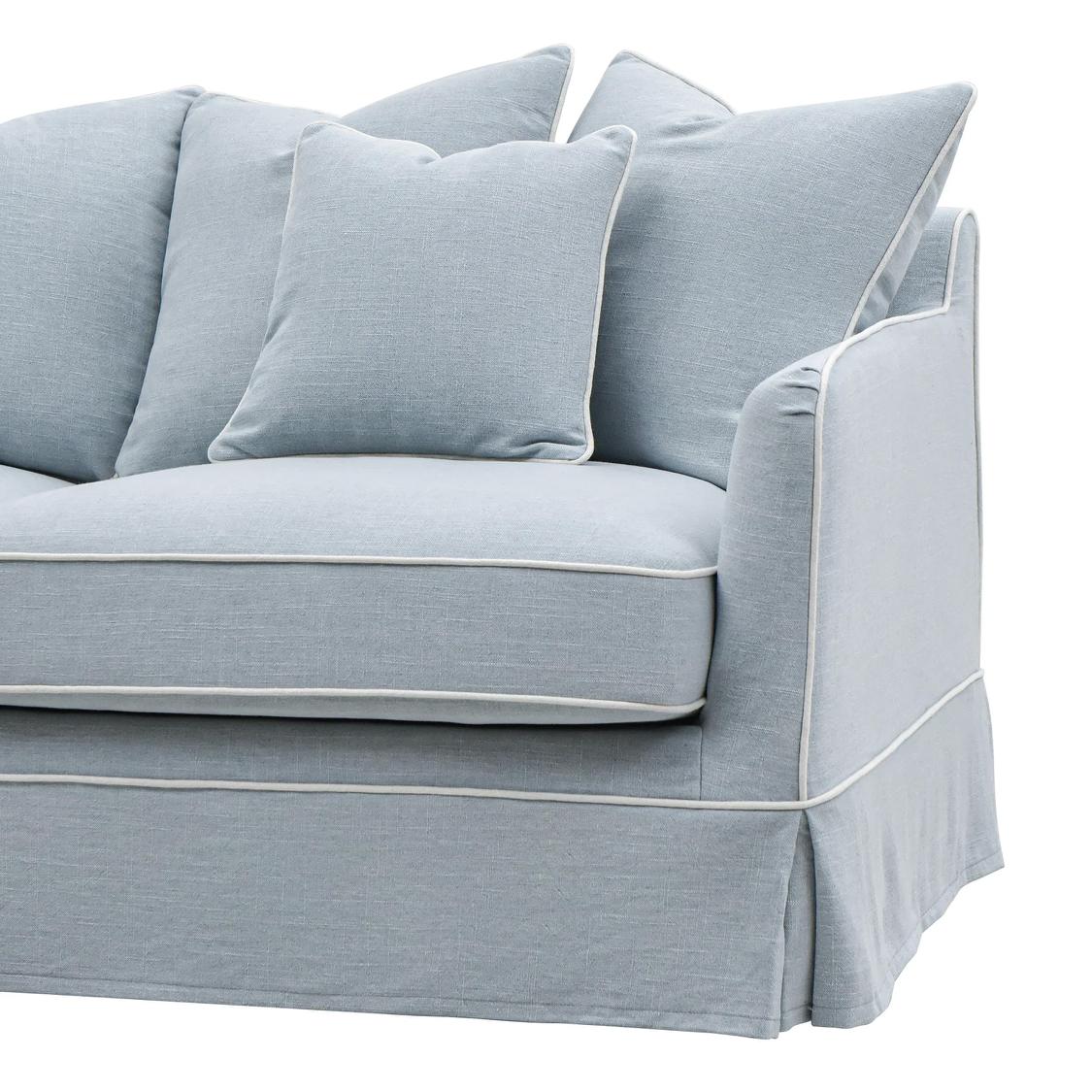 Noosa Hamptons 3 Seat Sofa Light Blue witth White Piping