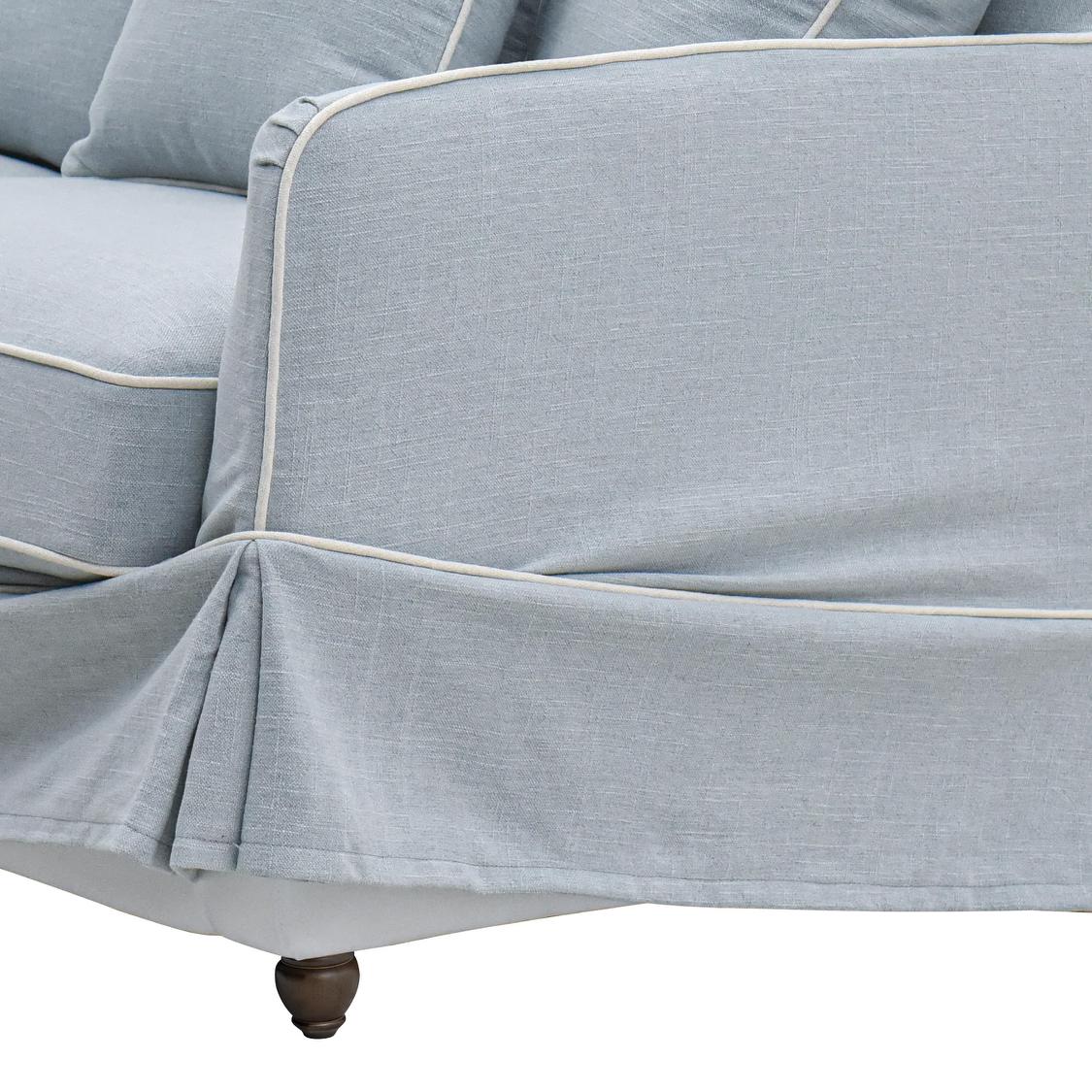 Noosa Hamptons 3 Seat Sofa Light Blue witth White Piping