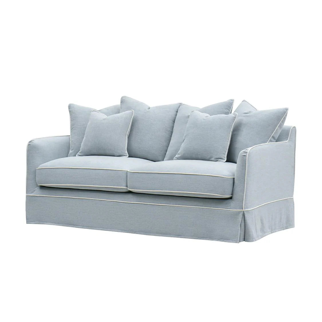 Noosa Hamptons 3 Seat Sofa Light Blue witth White Piping