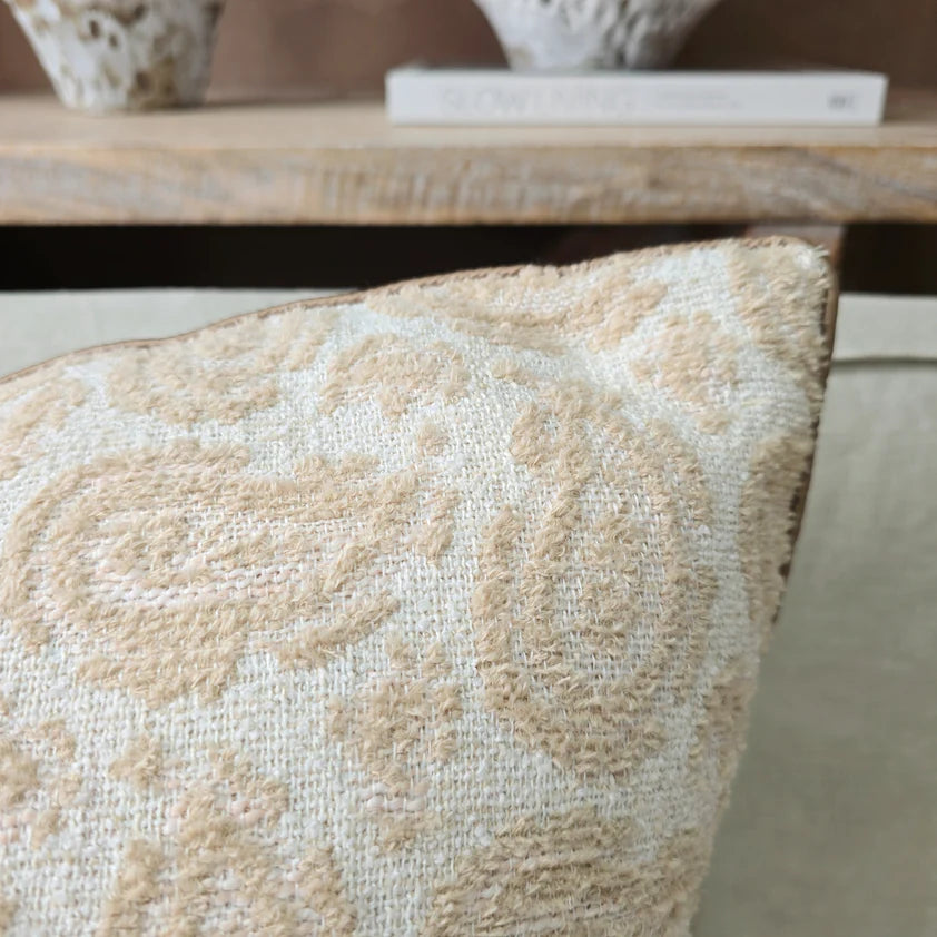 Paisley Cushion 55cm Square - Beige | Warm White