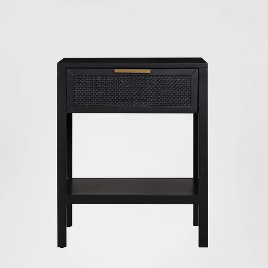 Santorini Hamptons Timber/Rattan Bedside Table Black