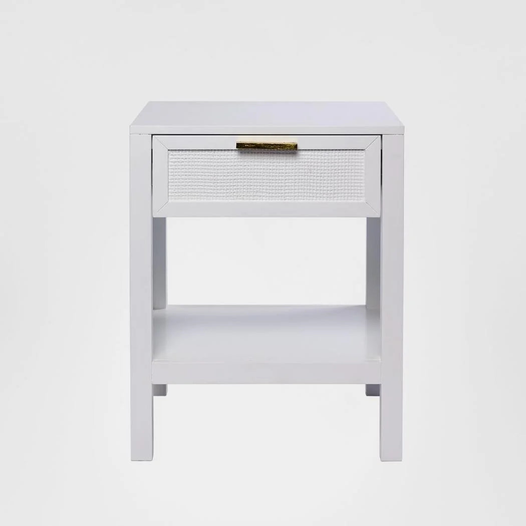 Santorini Hamptons Timber/Rattan Bedside Table White