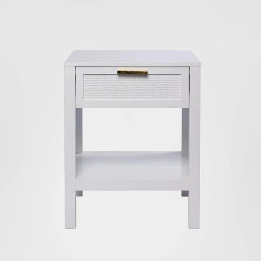 Santorini Hamptons Timber/Rattan Bedside Table White