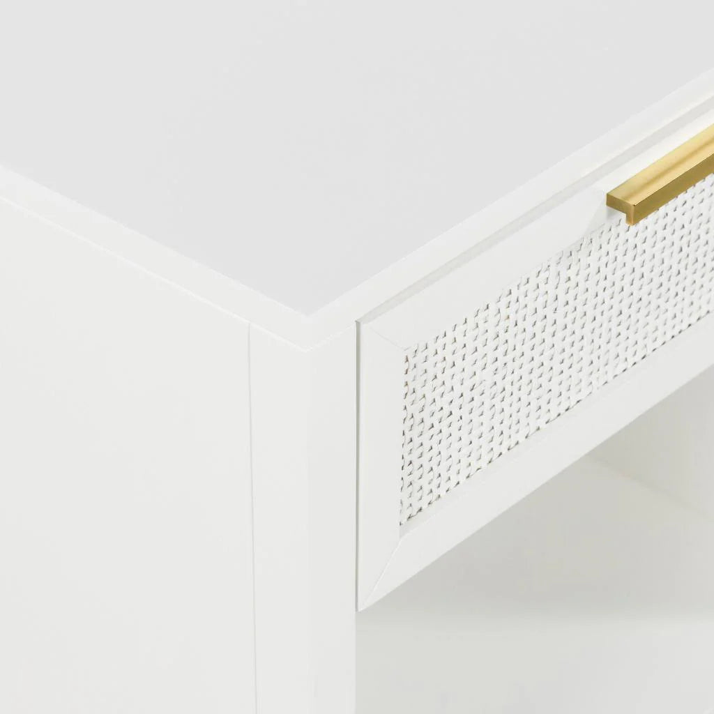 Santorini Hamptons Timber/Rattan Bedside Table White